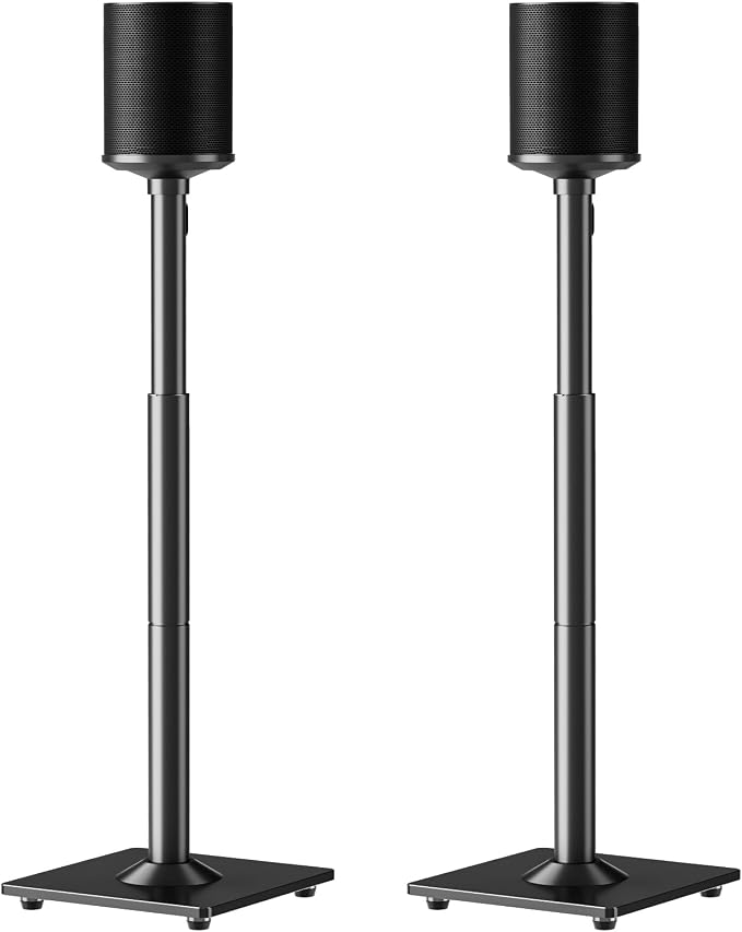 ELIVED Speaker Stands Pair for Sonos Era 100 and Sonos One, One SL, Play:1 | 35"- 43.4" Height Adjustable Speaker Stand for Surround Sound, Cable Management, Tempered Glass Base, 11 LBS Loading by ELIVED
