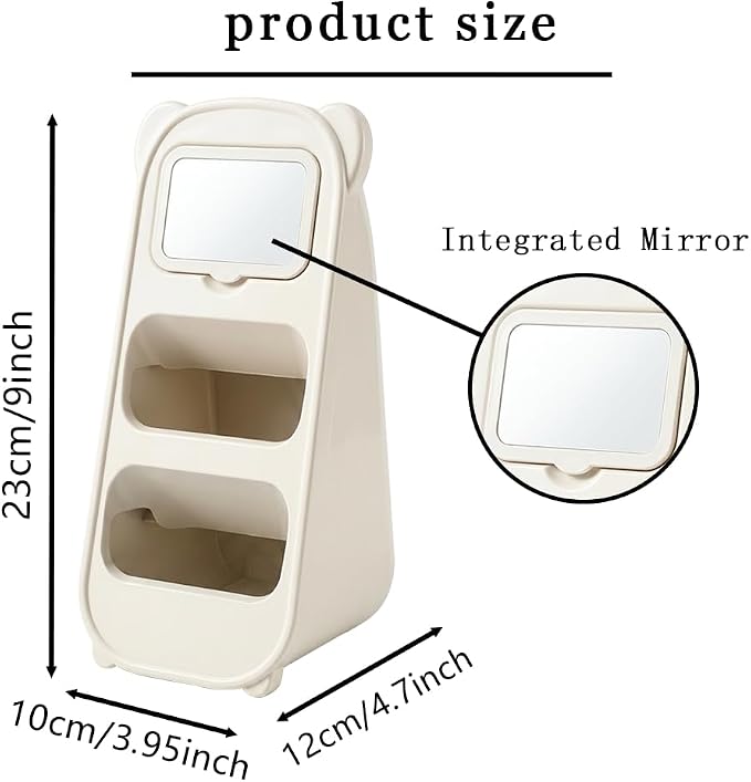 Cute Bear Pen Holder for Desk with Detachable Magnetic Mirror, Aesthetic Cream White Desk Organizer, 2-Compartment Pencil Cup Storage for Office & School - Image 4