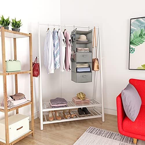MAX Houser 5 Tier Shelf Hanging Closet Organizer, Cloth Hanging Shelf with 2 Sturdy Hooks for Storage, Foldable (Light Grey-D2) | Foldable Fabric Hanging Shelves for Closet, Cloth Hanging Shelves with 2 sturdy hanging hooks, Small Space Saver - Image 6