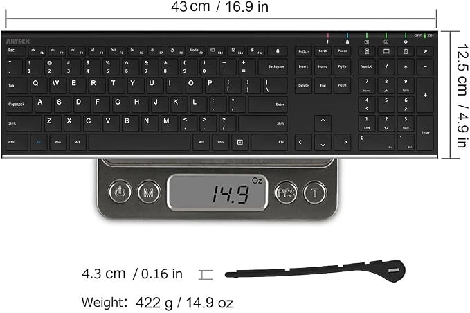 Arteck 2.4G USB Wireless Keyboard Full Size Keyboard for Computer/PC/Laptop - Image 6