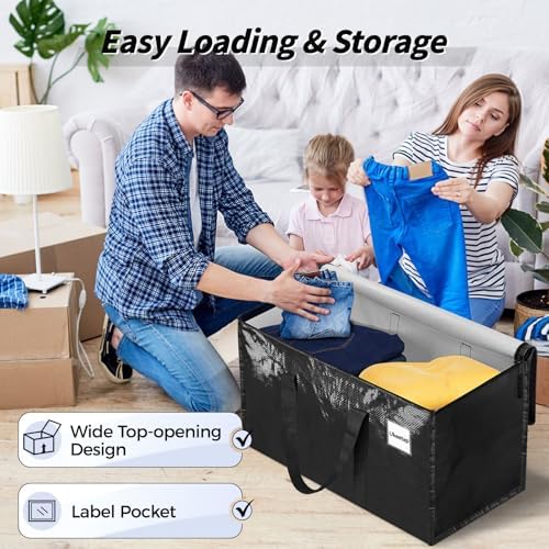 16 Pack Extra Large Clothes Storage Bins with Lids, Moving Bags, Black | Storage Bags with Reinforced Handles & Heavy-Duty Zippers, Moving Boxes Totes for Clothes Packing, Dorms, College Supplies - Image 5