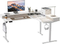 CubiCubi 63x48 Inches L Shaped Standing Desk with 3 Drawers and Monitor Shelf, Height Adjustable Corner Computer Desk with Hooks, Sit Stand Up Ergonomic Home Office Workstation Table, Warm White by CubiCubi