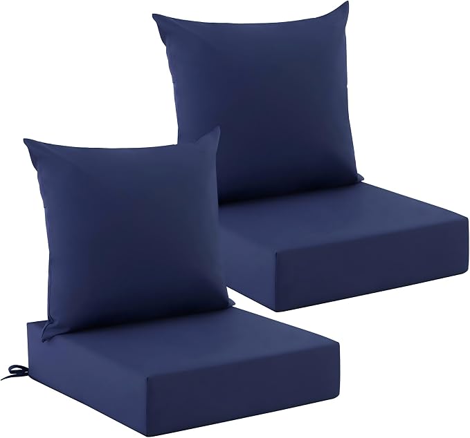 Outdoor Cushions for Patio Furniture, Outdoor Seat Cushion Set 24 x 24 x 5.75 in, Waterproof & Fade Resistant Outdoor Chair Cushions, Patio Cushion with Removable Cover, Set of 2, Navy Blue by Zonamat