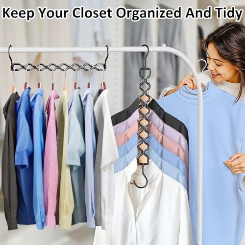 12 Pack Space Saving Hangers for Clothes Sturdy Metal Hangers Heavy Duty | Magic Clothes Space Saver Hanger Organizer with 360° Swivel Hook, Closet Organizers and Storage Dorm Room Essentials Black - Image 6