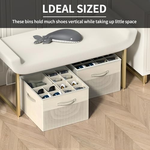 Shoe Organizer for Closet, Foldable Shoe Storage with Adjustable Dividers | Fabric Shoe Storage Organizer Box Bin with Adjustable Dividers and Clear Cover, Fits up to 16-32 Pairs - Image 4