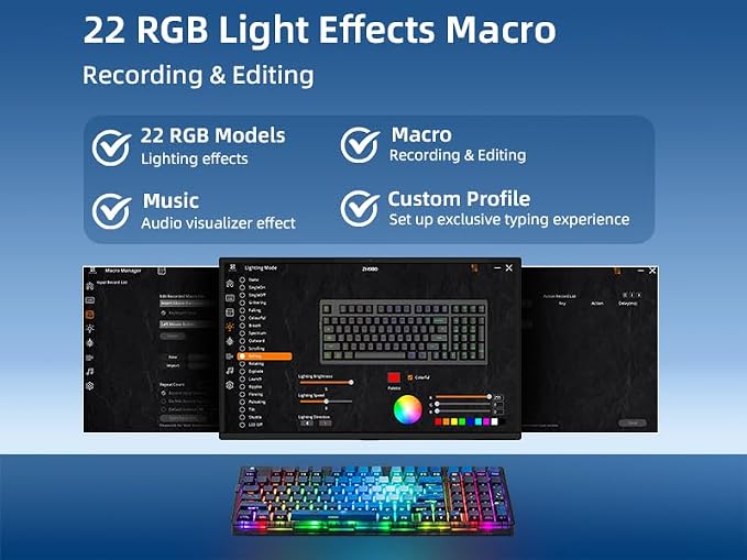 ZORNHER ZH980 Mechanical Keyboard,95% Blue Creamy Keyboard with Number Pad,Hot-Swappable Custom Gaming Keyboard,Shine Through Dye Sublimation PBT Keycaps,Creamy Sounding Linear Switches - Image 8