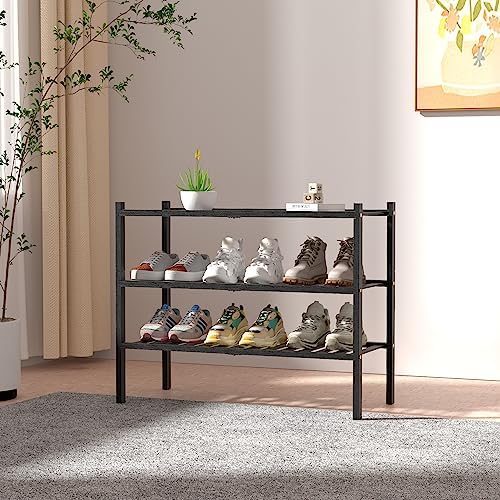 ROMGUAR CRAFT 3 Tier Bamboo Shoe Rack for Closet Free Standing Wood Shoe Shelf Storage Organizer for Entryway Small Space Stackable 27"x11"x20" (Black) - Image 2