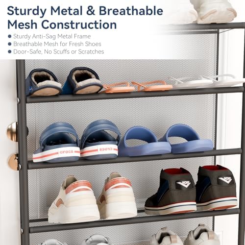 Whitmor 36 Pair Over the Door Shoe Rack,12 Tier Hanging Shoe Organizer with Metal Frame & Mesh Shelves, Heavy Duty Shoe Storage Holder for Door, 74" H x 21.7" W x 7.5" D, Matt Gunmetal - Image 5