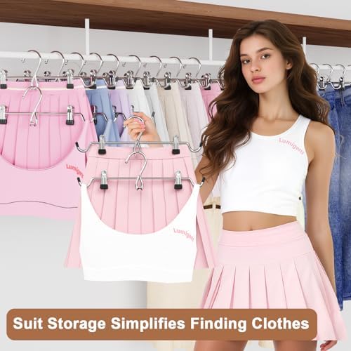 Pants Hangers Space Saving,Stackable Skirt Hangers with Clips, Hanging Closet Organizer and Storage,Clothes Hangers, College Dorm Essentials Apartment Essentials- 16 Pack - Image 6