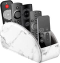 All-in-One Leather White TV Remote Holder for Remote Conrtols with 5 Compartments Nightstand Desktop Media Player Remote Caddy Storage Box Organizer Tray for Mobile Office Stationery Phone Controller by YAPISHI