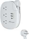 Alitayee USB C Portable Travel Power Strip,3ft Wrapped Extension Cord,3.1A | 3 Outlets,3 USB Ports,3ft Wrapped Around Extension Cord,Fast Charge,Flat Plug, Outlet Extender,For Cruise Travel Home Office by Alitayee