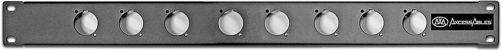 AxcessAbles 8 Port 1U D-Series Rack Panel for 19 Inch AV & Audio Racks – Punch-Out XLR Patch Panel Compatible with XLR Speakon HDMI Ethercon Neutrik Connectors – Metal Rack Mount Component Panel by AXA AXCESSABLES