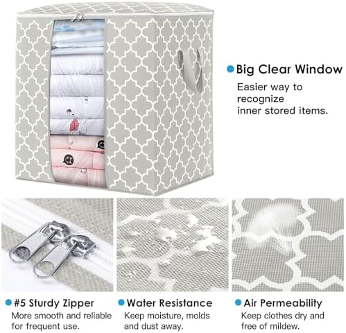 Storage Bags 8 Pack 100L Clothes Organization and Storage Containers | Large Blanket for Comforters,Bedding, Foldable Organizer with Reinforced Handle, Clear Window, Sturdy Zippers - Image 2