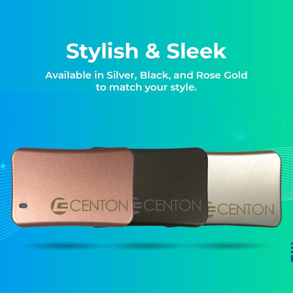 Centon External SSD (Silver Metallic), USB-C 3.2 Gen 2, 500GB - Image 2