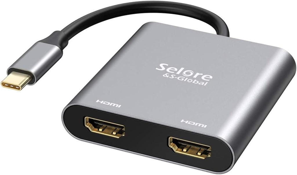 Selore&S-Global USB C to Dual HDMI Adapter 4K @60hz, Type C to HDMI Converter for MacBook Pro Air 2020/2019/2018,LenovoYoga 920/Thinkpad T480,Dell XPS 13/15/17,etc by Selore&S-Global