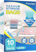 Fygrip 80% Space Saver Vacuum Storage Bags with Hand Pump, 10 Large | Plastic Packaging Bags, Vacuum Seal Bags for Clothing, Travel Lugggage, Blankets, Comforters by Fygrip