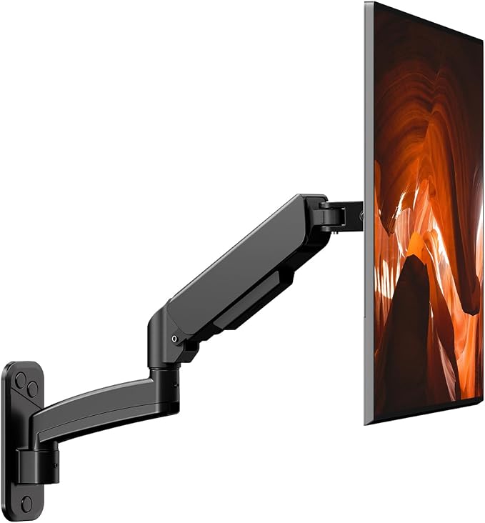 Single Monitor Wall Mount fits 17-32 inch Flat/Curved Screen | Gas Spring, Full Motion, Up to 19.8lbs per Arm, VESA 75x75/100x100, Black by PUTORSEN