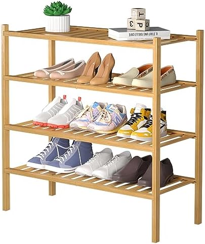ROMGUAR CRAFT 4 Tier Bamboo Shoe Rack for Closet Free Standing Wood Shoe Shelf for Entryway Small Space Stackable 27"x11"x26" (Natural) by ROMGUAR+CRAFT