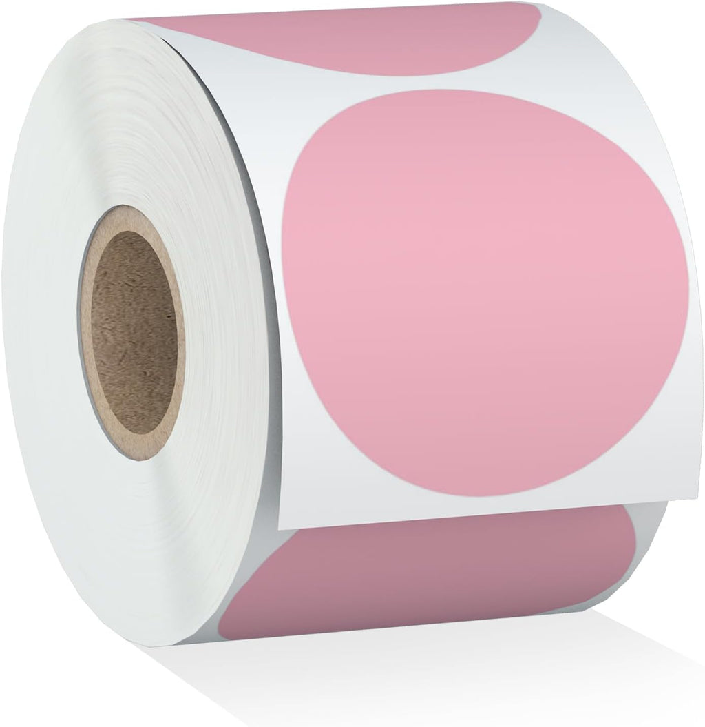 Misofuki 350 Pcs 3 inch Pink Round Thermal Sticker Labels Roll Used with Zebra, Rollo, MUNBYN, Self-Adhesive Circle Multipurpose Direct Thermal Labels for DIY Logo Design, QR Code, Inventory Stickers by Misofuki