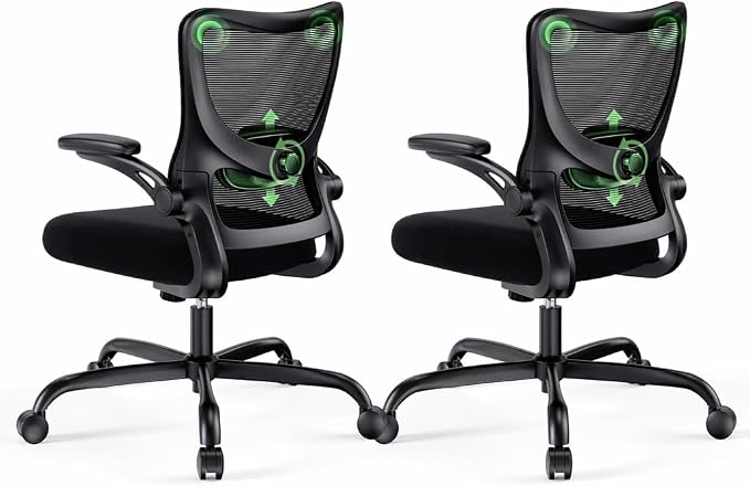 Marsail Ergonomic Office Chair Desk Chair with 3D PU Armrests and Adjustable Lumbar Support Breathable Mesh Chair Executive Rolling Swivel Comfy Task Chair for Home Office Gaming，Pack of 2 by Marsail