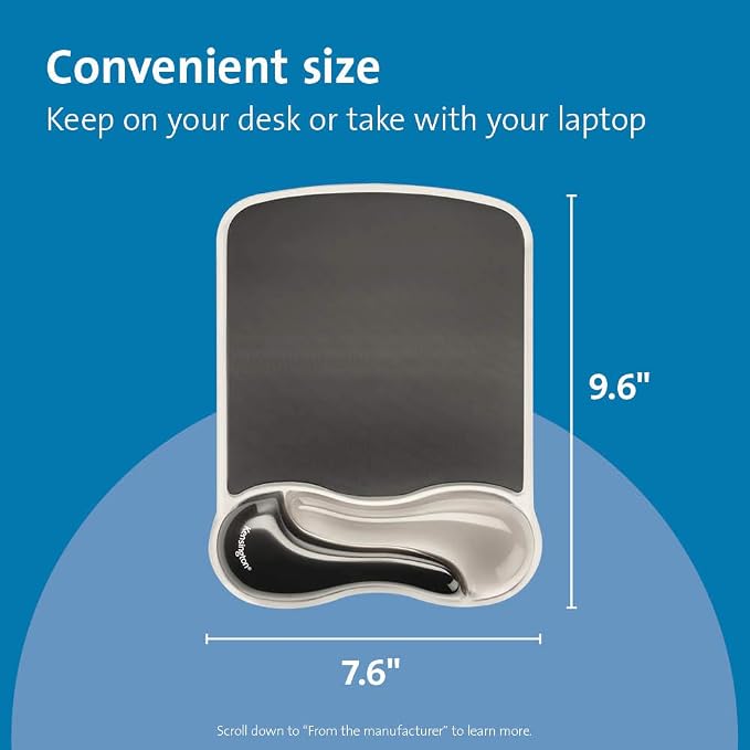 Kensington Duo Gel Mouse Pad with Wrist Rest - Gray (K62399US), Grey | Ergonomic gel cushioning, non-skid backing, supports wrist during extended mouse use - Image 2