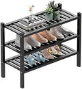 ROMGUAR CRAFT 3 Tier (Thick) Bamboo Shoe Rack for Entryway, Small Wood Shoe Shelf Storage Organizer for Closet, Shoe Stand for Hallway, Stackable and Sturdy 27"x12"x21" Black by ROMGUAR+CRAFT