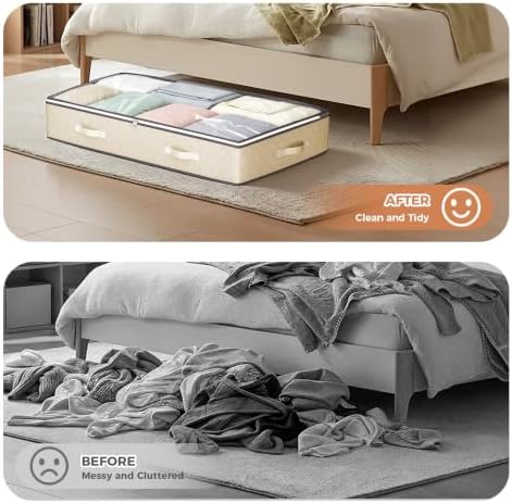 Budding Joy 95L Underbed Storage Containers, 4 Pack Closet Organizers Beige | Underbed Storage Bags for Blankets, Towels, Comforter, Sweaters, Linen Sheets, Wrapping Paper - Image 7