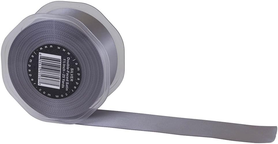 JAM PAPER Double Faced Satin Ribbon - 1 1/2 Inch Wide x 25 Yards - Silver - Sold Individually - Image 2
