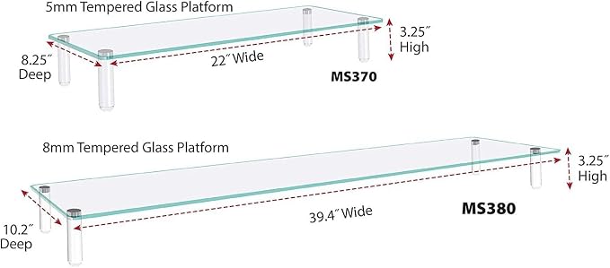 Kantek Extra-Wide Glass Monitor Riser with 8mm Tempered Glass Platform and 60-Pound Capacity, Clear Glass (MS380), 3.3" x 39.4" x 10.2" - Image 9