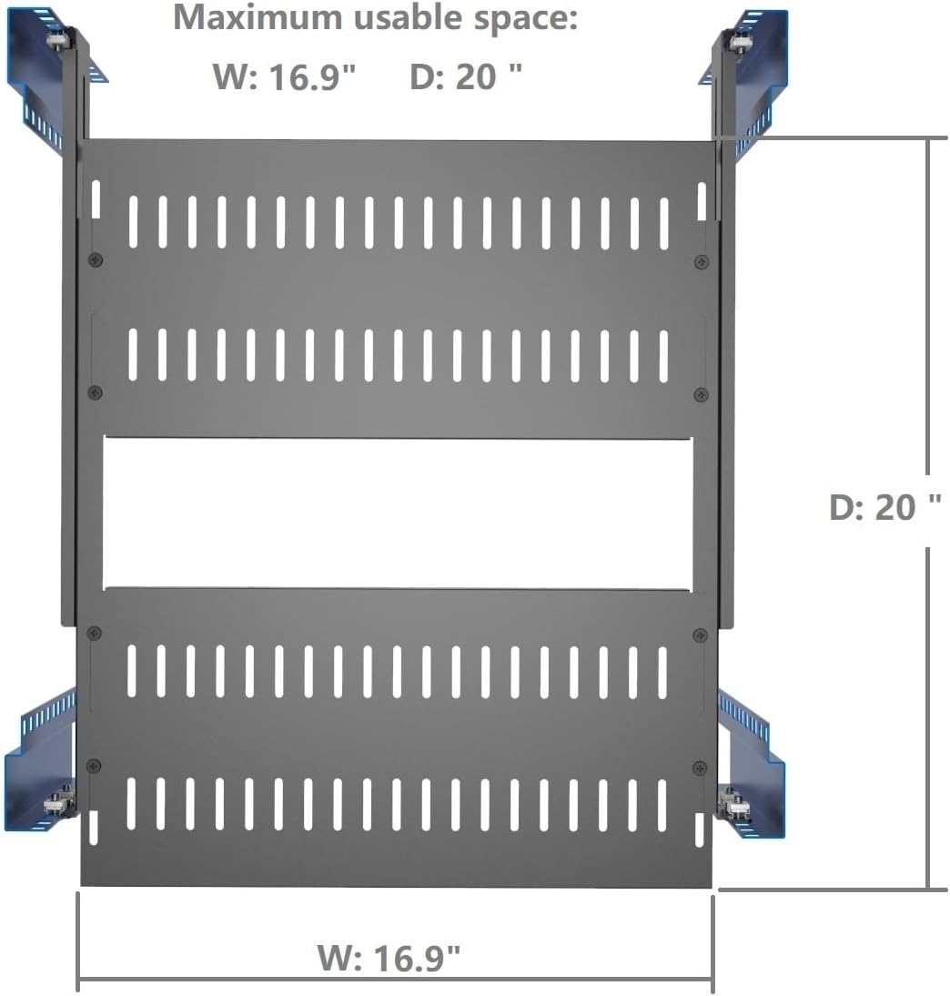 1U Vented 4-Post Adjustable Server Shelf -Mounting 16.5-29" D - Image 5