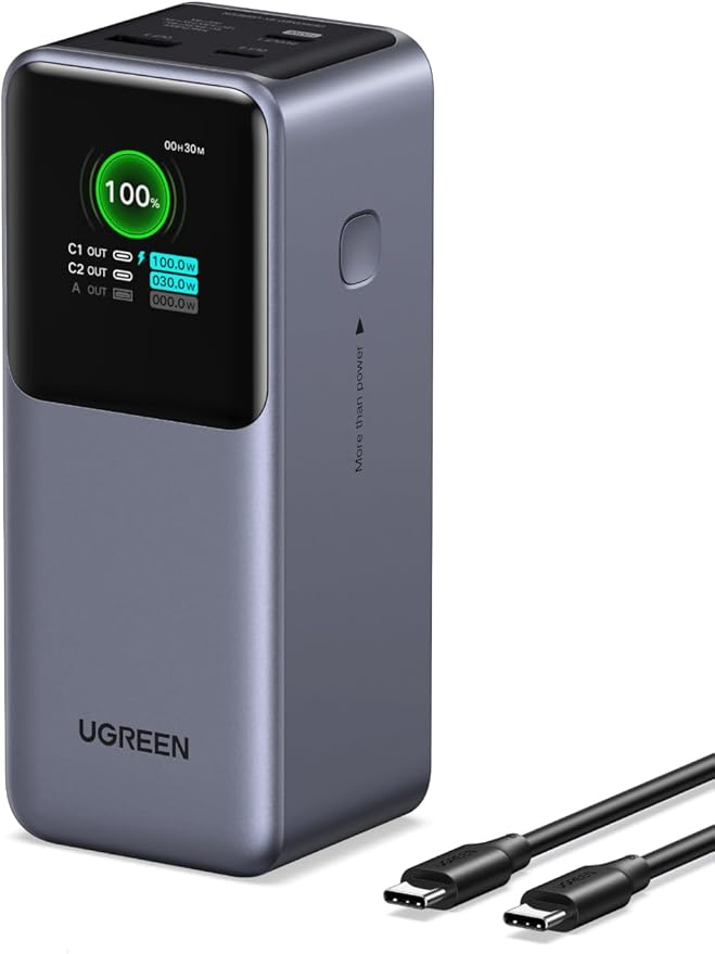 UGREEN Nexode 20000mAh 130W Portable PD Power Bank for MacBook Pro 16 | TFT smart display, 72Wh, PD 3.0. Fast for MacBook, iPad, iPhone 17/16, 3-port for multiple devices by Unknown