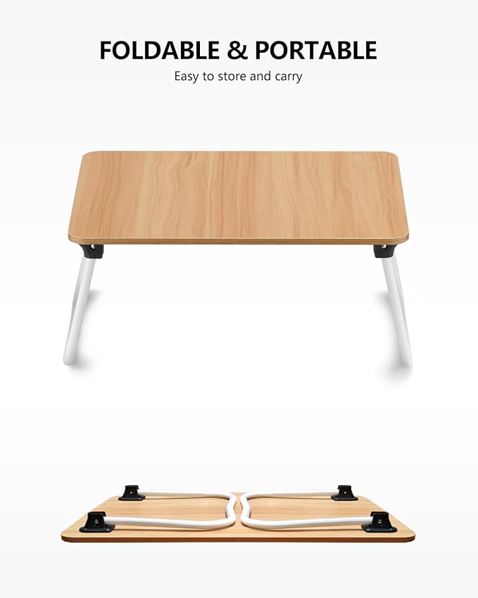 ZEAPTAC Laptop Bed Desk, Foldable Lap Desk, Portable Lap Table, Bed Table, Laptop Stand, Lightweight & Mini Table for Breakfast/Picnic/Drawing/Couch/Floor - Wood - Image 5