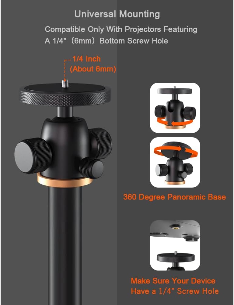 Projector Stand, Universal Projector Mount, 360° Rotatable, Height Adjustable, Projector Ceiling Mount Compatible with Video Projector Vlog DVR Camera for Home Office - Image 4