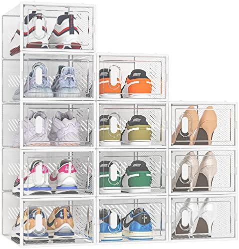 SIMPDIY Clear Shoe Storage Boxes, Stackable Shoe Organizer for Closet | 12 Pack, Magnetic Door, Aromatherapy Stick, for Size 10, Plastic, Shoe Rack for Closet, Entryways, Under-bed Storage by DecorateYourHome