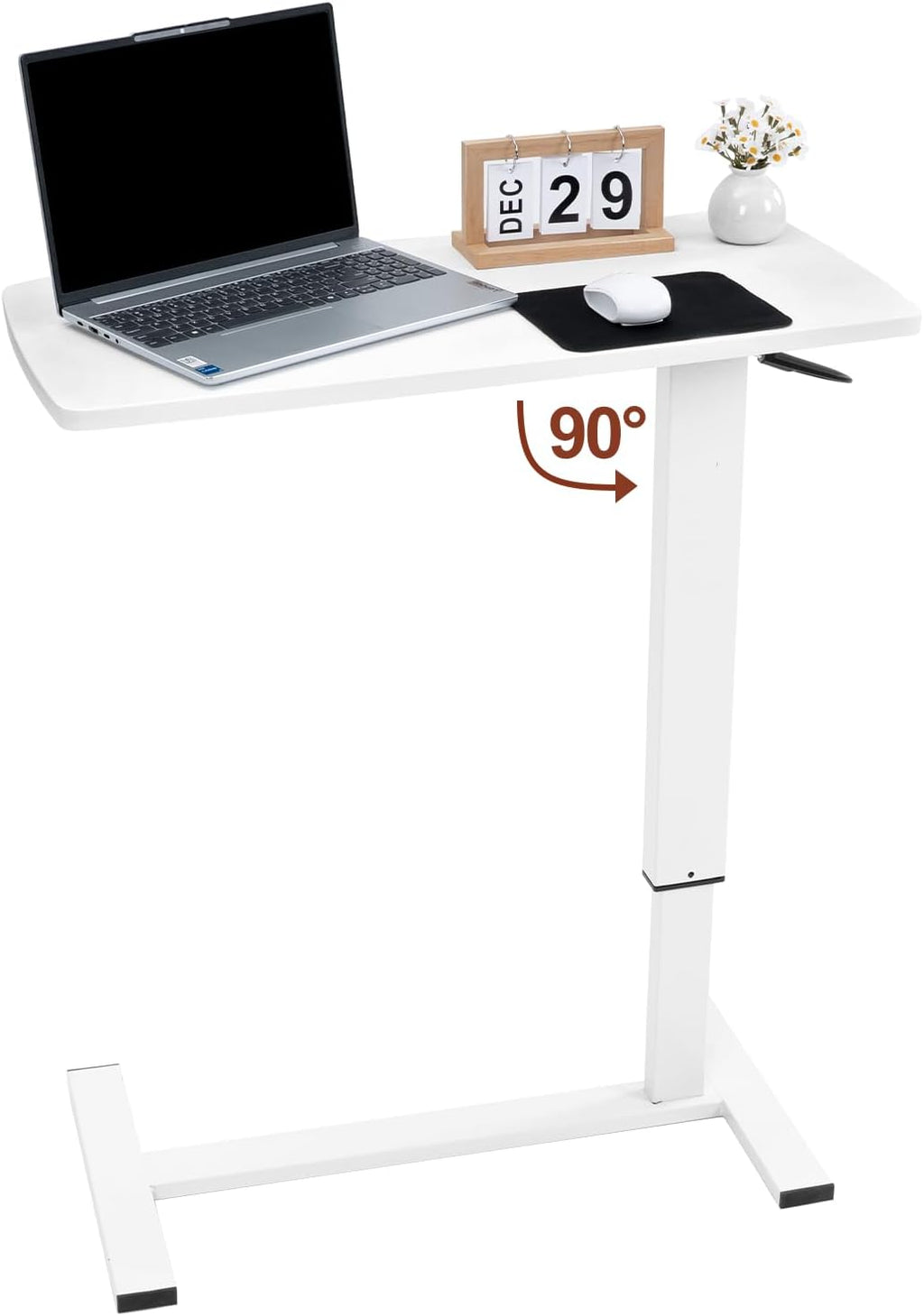 32" Foldable Pneumatic Adjustable Overbed Table with Wheels by OUKMIC