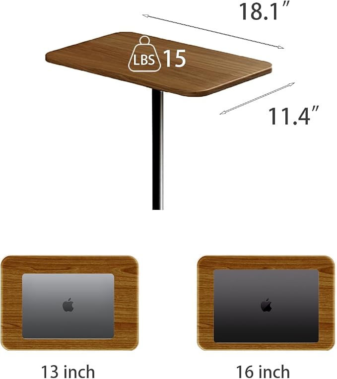 Small Laptop Standing Desk, Adjustable Height Pedestal End Table with Wooden Top, Portable Tall Side Table Workstation, Sit-Stand Desks for Bedside,Sofa,Couch, Living Room, Bedroom, Home Office, Brown - Image 2