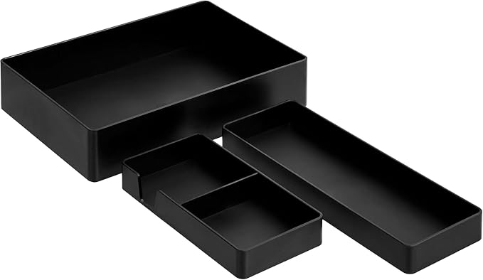 Amazon Basics Rectangular Plastic Desk Organizer Bundle, 3 Pieces with Half Accessory Tray, Small, Black by AmazonBasics