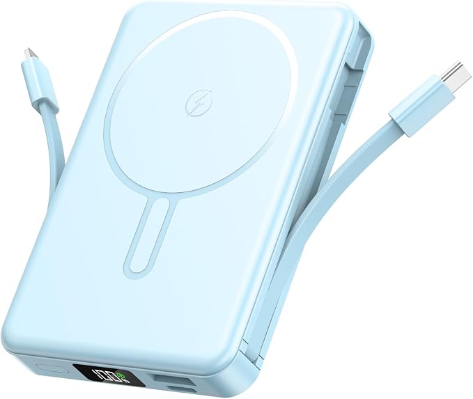 Magnetic Portable Charger, 22.5W Power Bank Fast Charging 10000mAh, Portable Charger with Built in Cable, for Magsafe Battery Pack Compatible with iPhone 17/16/15/14/13/12 Pro/Pro Max Sky Blue | Fast Charging 22.5W ExternalBattery Pack Compatible with ... by Unknown
