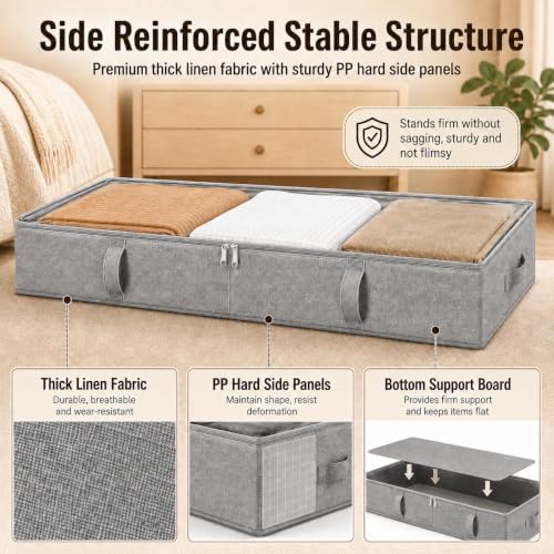 Side-Supported Under Bed Storage Containers, 8 Inch 80L Clothes Storage Bin | Underbed Storage Bin with Sturdy Handles and Sidewalls, Closet Organizer for Clothes, Blankets, Seasonal Items, Gray, 2 Pack - Image 4