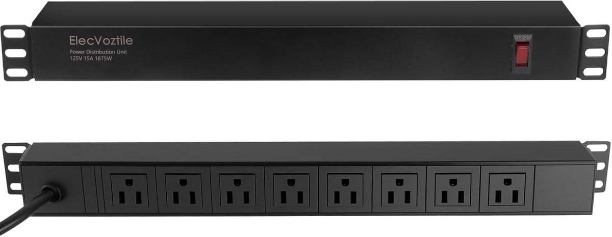 8 Outlet Rack Mount PDU Power Strip, 15A, 125V, 1875W by ElecVoztile