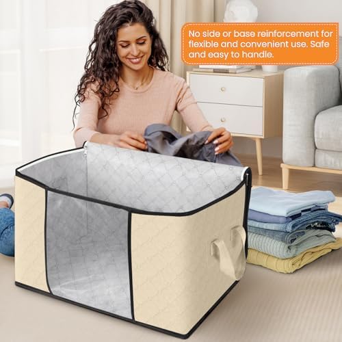 Fab totes 90L Clothes Storage, Foldable Thick Fabric Blanket Storage Bags | Foldable Containers with Zippers,Window and Handles for Organizing Bedroom, Closet, Comforter, Bedding,Dorm essentials - Image 3