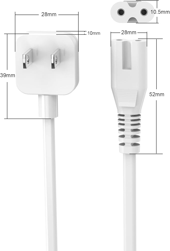 5ft Flat Extension Power Cord Replacement 10A, Figure 8 AC Cable Slim Plug 2 Prong for Anker, Ugreen, Baseus, Creative Design, MSTJRY, Upoy Charger, Power Supply for Xbox, TV, Low Profile - Image 4