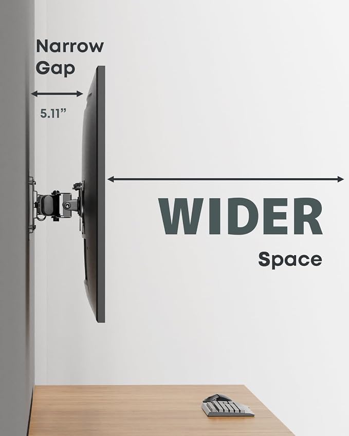 Dual Monitor Wall Mount fits 13-27 Inch, Single to Double Bracket Adapter | Ultra-Slim Wall Gap, Horizontal Assembly, Max 22lbs Per Arm, VESA 75x75/100x100mm, Black - Image 4