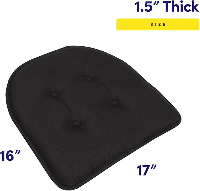 Sweet Home Collection Chair Cushion Memory Foam Pads Tufted Slip Non Skid Rubber Back U-Shaped 17" x 16" Seat Cover, 4 Count (Pack of 1), Black - Image 2
