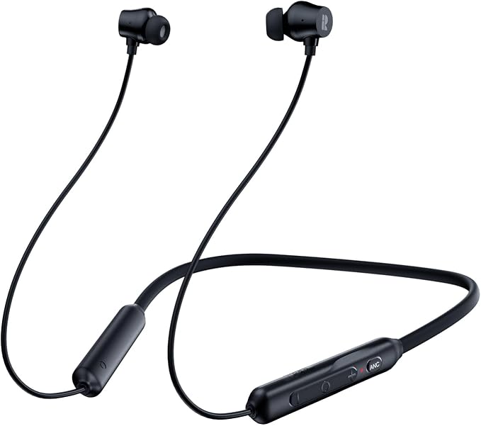 Rythflo 32dB Active Noise Cancelling Neckband Bluetooth Headphones, 60Hrs | 3 AI Mics ENC, V5.3 Multipoint Connection, ANC in-Ear earbuds, IPX6 Magnetic Earbuds for Home/Work/Travel/Office/Commute by Rythflo