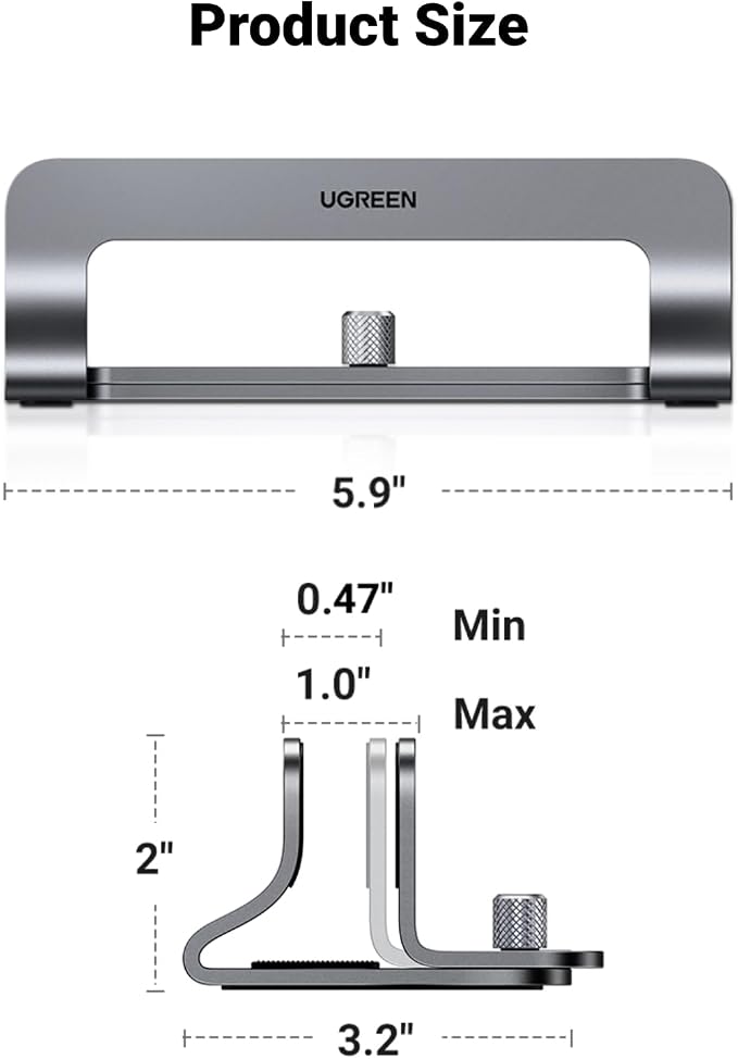 UGREEN Vertical Laptop Stand Holder for Desk Compatible with MacBook Pro, MacBook Air Stand Vertical Aluminum Adjustable for Up to 17.3 Inch Gaming Laptop, Gray - Image 7