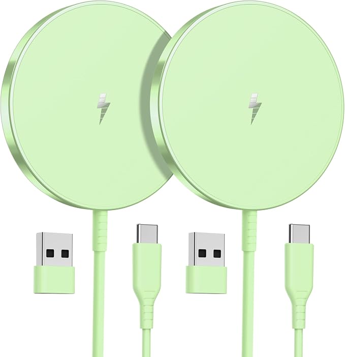 Magnetic Wireless Charger, 2-Pack 15W Fast Mag-Safe Stand for iPhone 17-12 | Fast Magnetic Wireless Charging Pads for iPhone 17/17 Air/17 Pro/17 Pro Max, 16/15/14/13/12 Series and AirPods(green） by MagneticCharger
