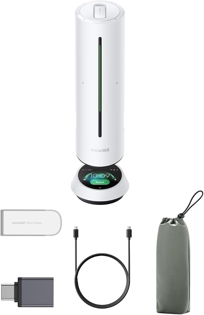 Insta360 Wave AI Conference Speakerphone with Bluetooth, Noise-Canceling Mics, Beamforming, Zoom Certified, AI Transcription & Summary, 32GB Storage for Meetings, Podcasts, Home office and Livestreams by Unknown
