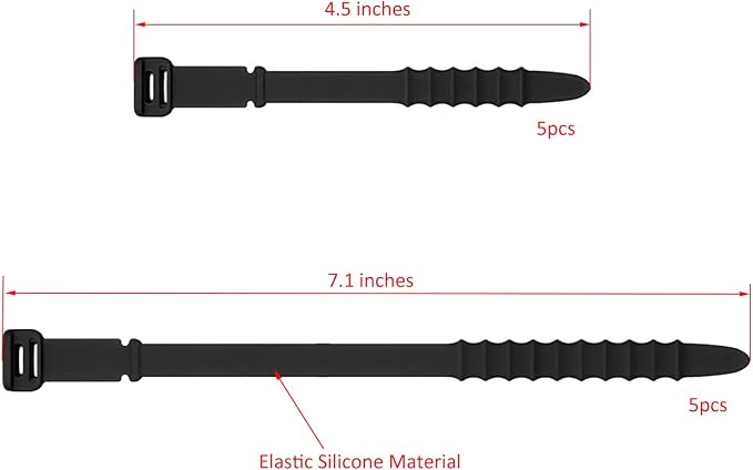 Silicone Zip Ties, Reusable Zip Ties, Rubber Cable Ties Straps for Wire Management, Elastic Silicone Ties Cable Organizer for Home Office, Black Cord Ties in Two Sizes 4.5" and 7.1" (5+5 Pcs Black) - Image 5