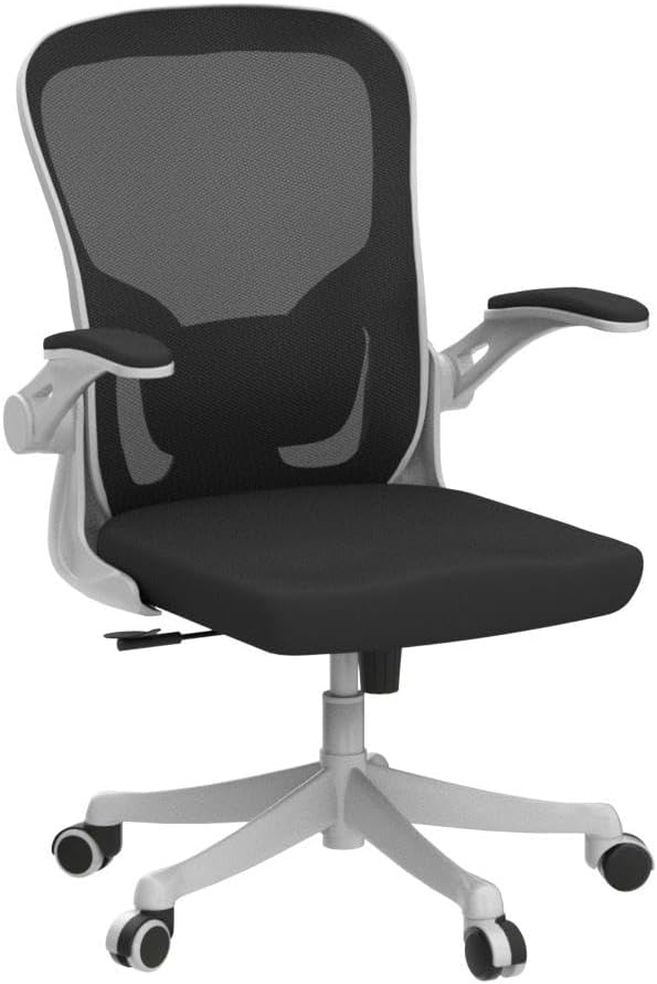 Monhey Office Chair - Ergonomic Office Chair with Lumbar Support & Flip Up Arms Home Office Desk Chairs Rockable High Back Swivel Computer Chair White Frame & Black Mesh Study Chair - Image 5
